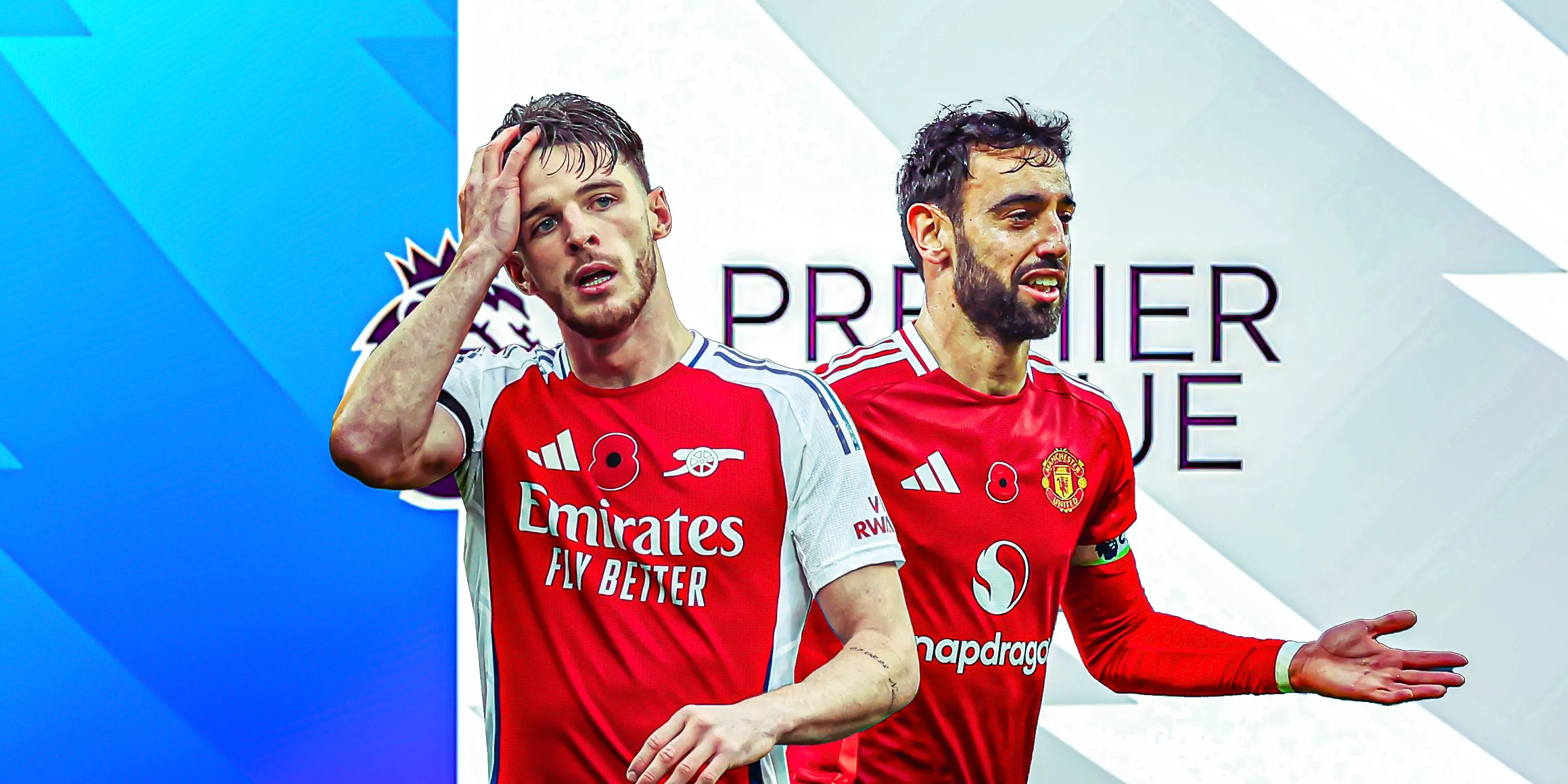 Declan Rice và Bruno Fernandes trong trận đấu giữa Arsenal và Man Utd tại Premier League