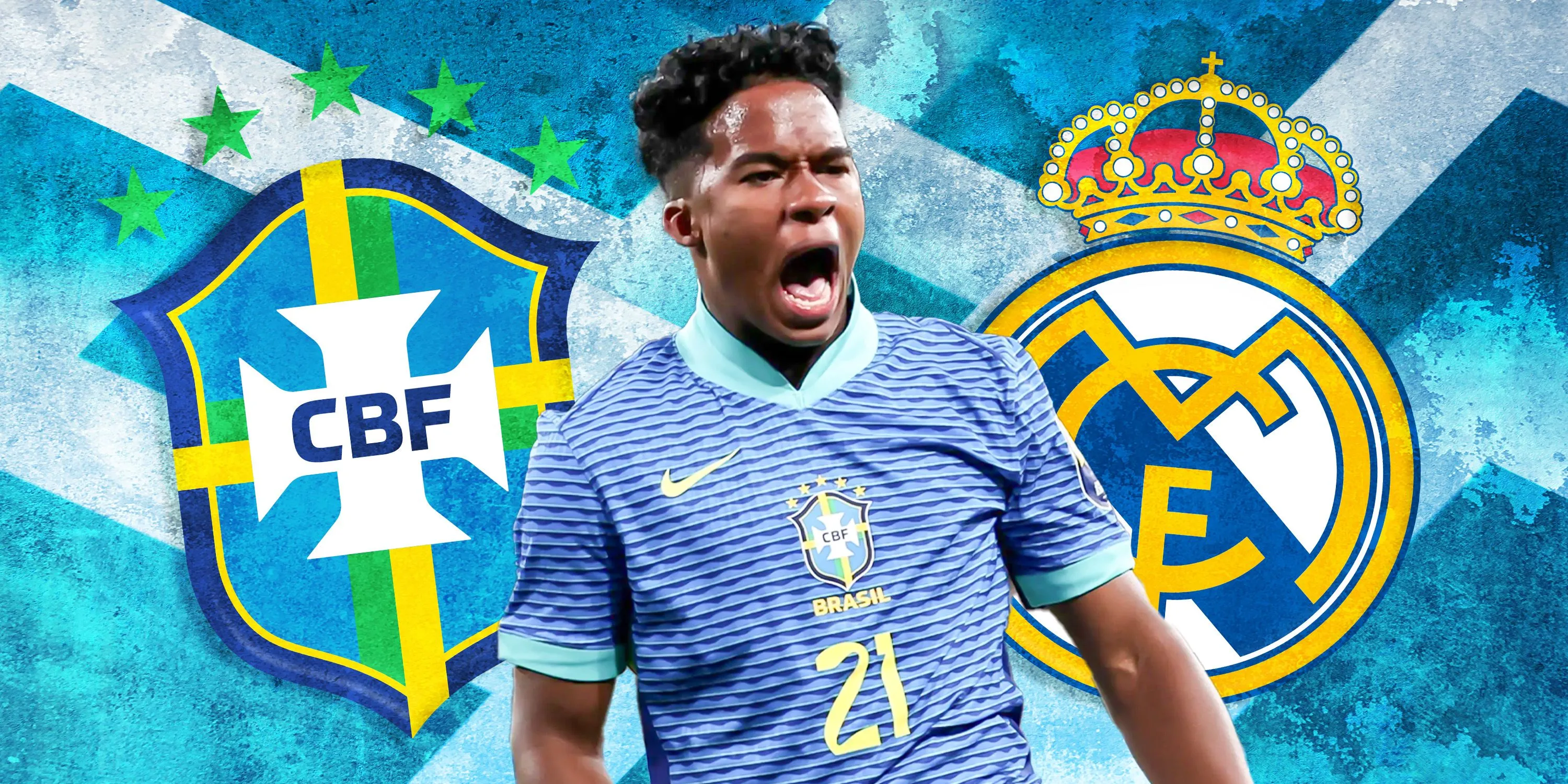 Endrick trước biểu tượng Brazil và Real Madrid