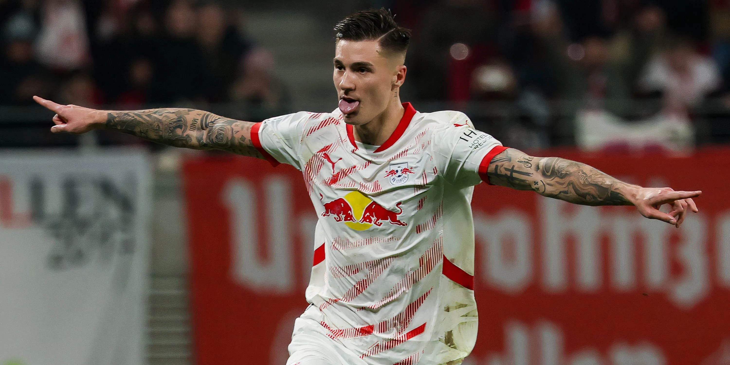 Benjamin Sesko ăn mừng bàn thắng cho RB Leipzig, minh chứng phong độ cao của tiền đạo Slovenia